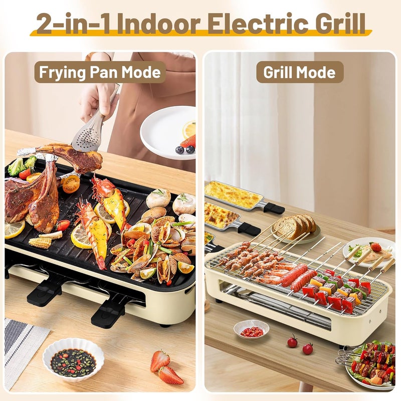 Pukomc Electric Indoor Grill,2 in 1 Indoor Grills for Kitchen with Grill Net & Non-Stick Cooking Removable Plate, Temperature Control, Dishwasher Safe, 1700W Smokeless barbecue - Image 3